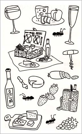 Pen and Ink Wine and Cheese