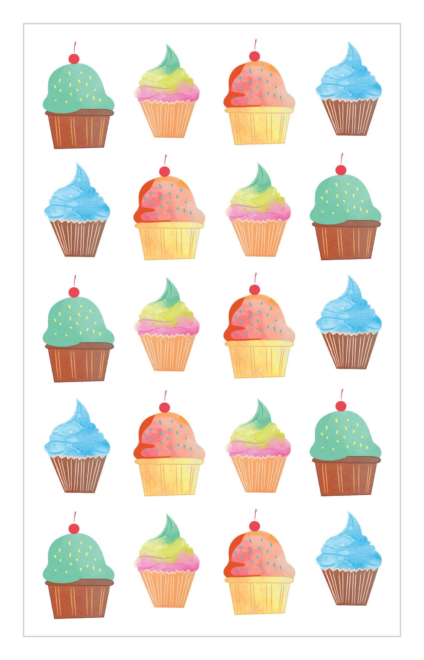 Watercolor Cupcakes Stickers